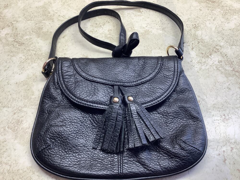 State and Lake Black Vegan leather Shoulder Bag with Tassels on Front Bag Flap